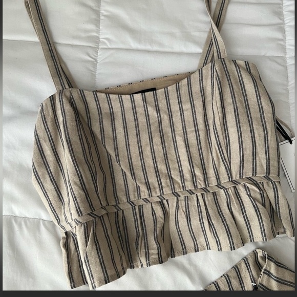 NWT 1.State Striped Linen Peplum Sleeveless Square Neck Crop Top - Picture 3 of 6
